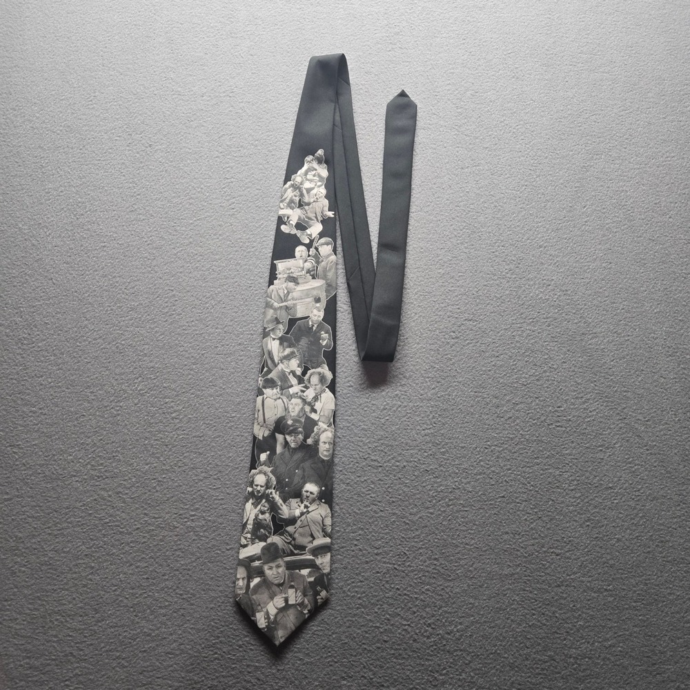 Ralph Marlin Three Stooges Antics Vintage 1994 Black White Novelty Necktie USA